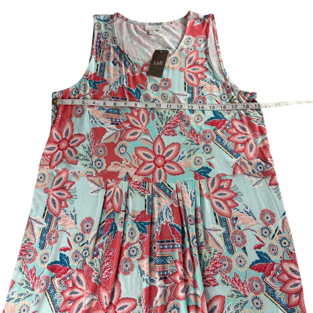 J. Jill Women Tall L Floral Sleeveless Knit Dress Aqua Coral Hibiscus 132803 NWT - Picture 4 of 8